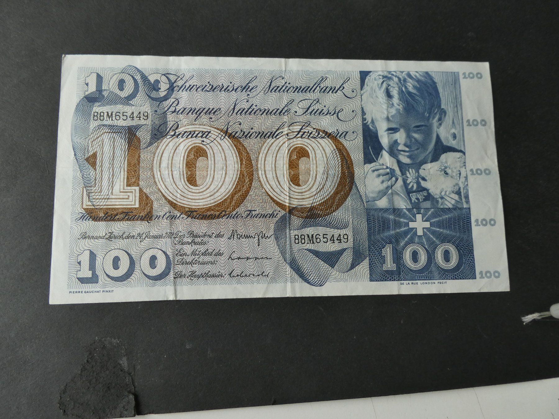 Banconote: Schweiz 1972, 100 Franken – Usato da Hinterforst venduto da Rohusri