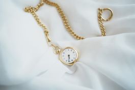Vintage Taschenuhr Anhänger gold Kette römische Ziffern