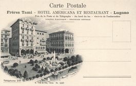Lugano TI Hotel Americana e Piazza Giardino litho