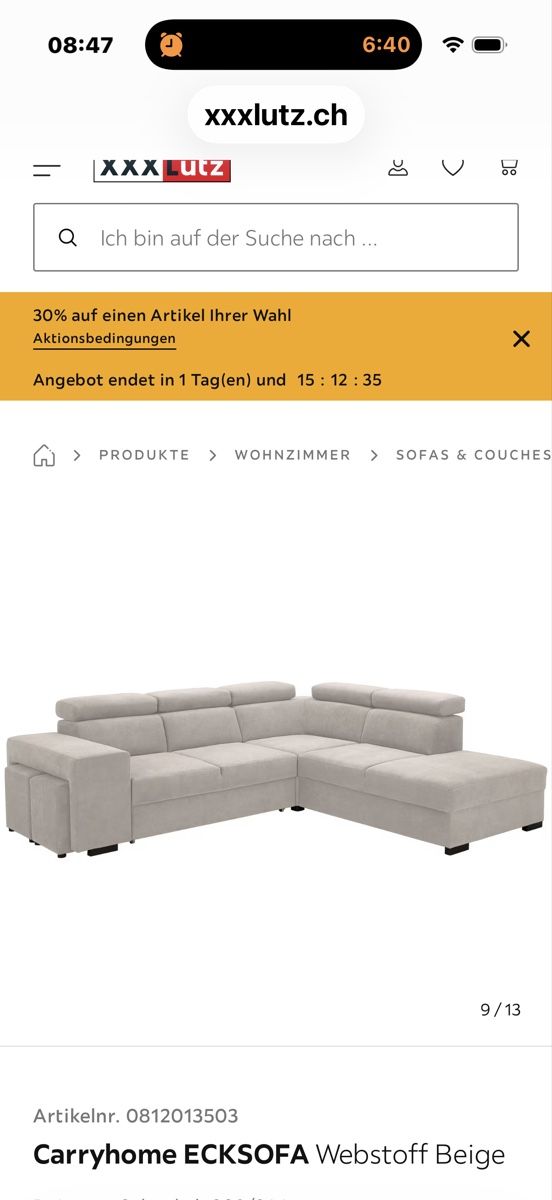 Sofas: Carryhome Ecksofa Webstoff Beige 283/244 cm neu – Neuf (Voir description) à Perlen par mue_2zgr 1