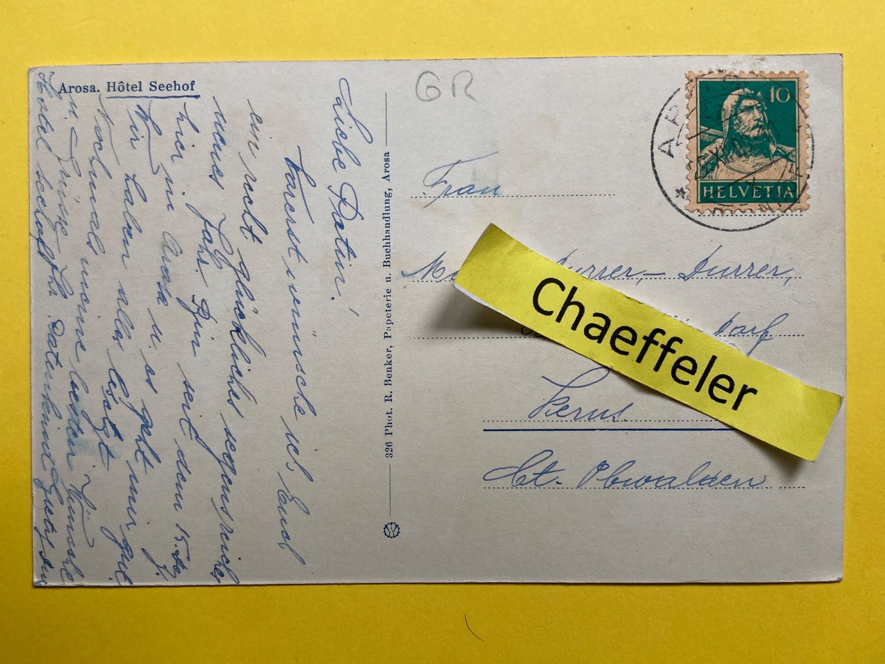 Cartoline postali: 1929 Arosa. Hôtel Seehof – Usato da Zürich venduto da Chaeffeler 1