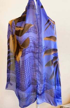 MANTERO 100% Seiden Foulard Schal blau lila braun Blätter