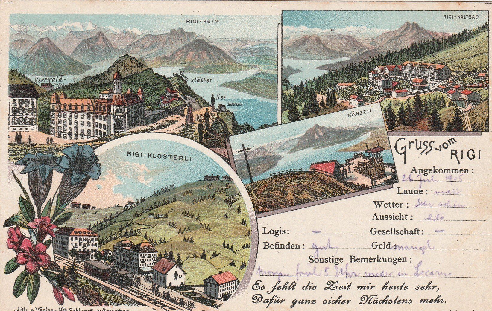 Cartoline postali: Gruss vom Rigi- Litho 1905 – Usato da uttwil venduto da Koehlerfred
