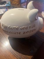 Sparschwein Keramik weiss mit Aufschrift guter Zustand