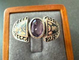 925er Silberring mit Amethyststein und Zirkonia, G.63