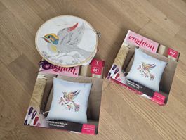 2 DIY Stickset „Vogel“ für Kissenbezug – vollständig.