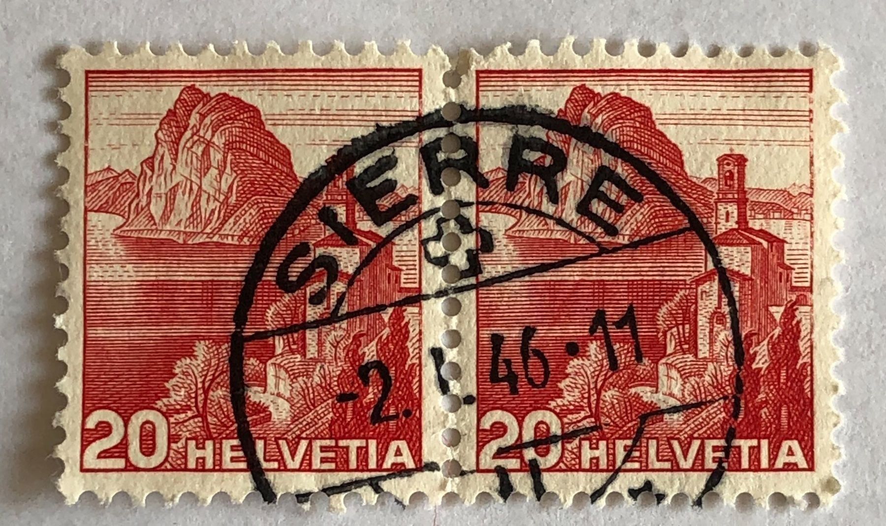 Alle Briefmarken: 2 er  Nr.215  mit Vollstempel Sierre – Gebraucht aus Aarau von Billa007