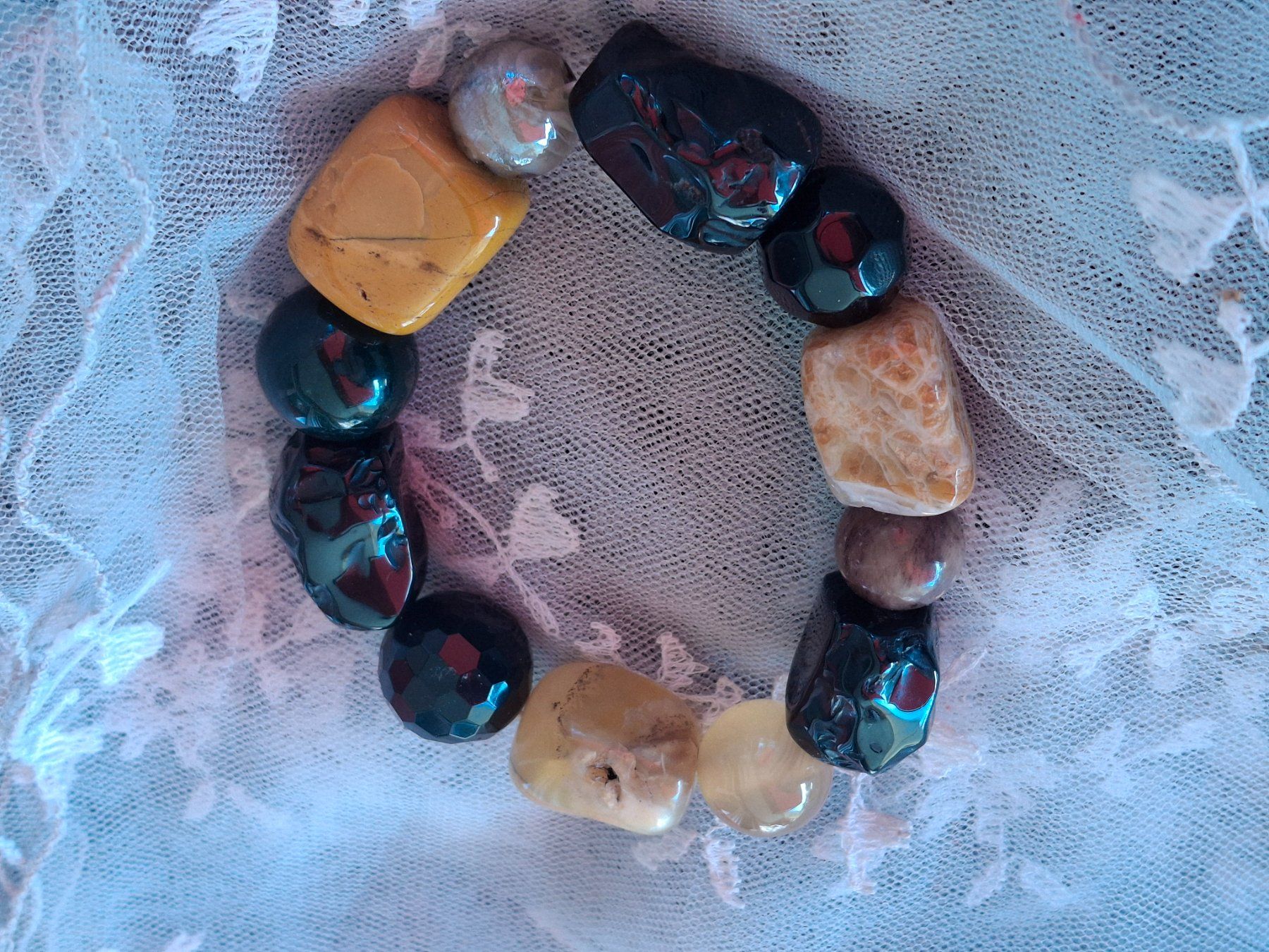 Bracciali & Braccialetti: Wunderschönes Jaspis, Jasper, Achat & Onyx Armband  7cm – Nuovo (secondo la descrizione) da Münchenbuchsee venduto da babilibern 2