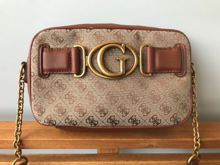 Sac à bandoulière Guess doré marron toile