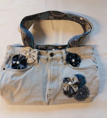 Neue Handtasche aus Jeans Stoff, Schweizer Handarbeit