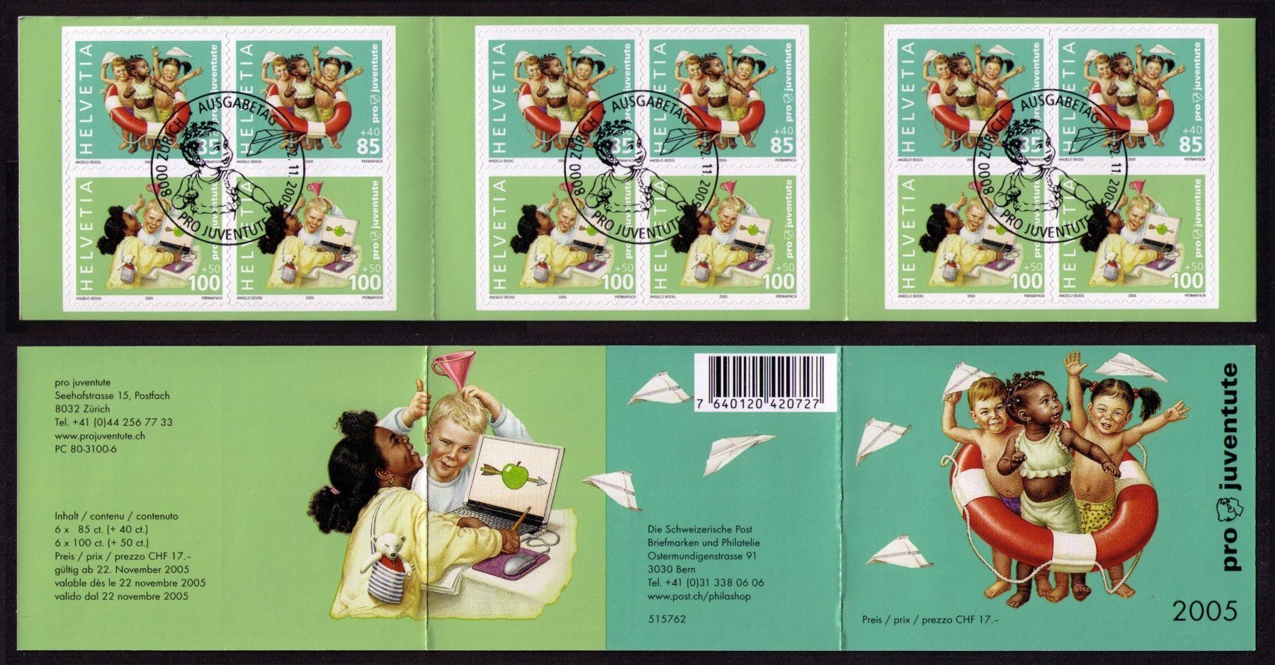 Tous les timbres: 2005_J377Aa+379Aa_PRO JUVENTUTE Kinderrechte_MARKENHEFT ET ! – D'occasion à Marthalen par Ch_quality
