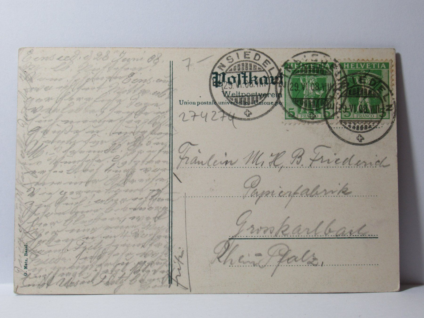 Ansichtskarten: Einsiedeln mit Mythen 1908 – Gebraucht aus Grenchen von Bluemchen1900 1