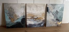 Abstraktes Bild Set 3-teilig Modern Wandkunst blau