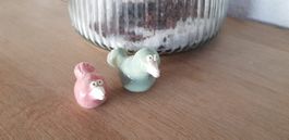 Keramik Vögel 2 Stk. rosa hellgrün handgemacht neu