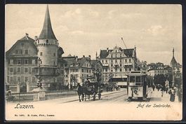 Luzern, Auf der Seebrücke, Strassenbahn