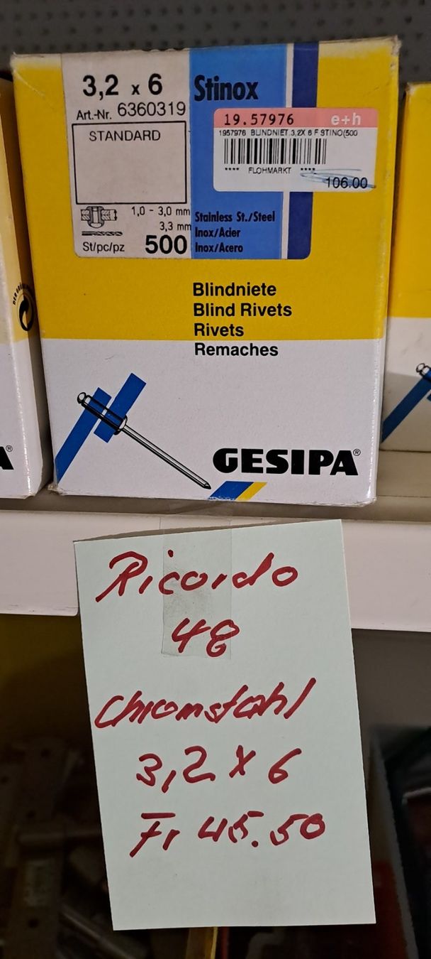 Tutti gli attrezzi: Nieten Chromstahl 3.2×6 – Nuovo e nell'imballaggio originale da Stetten AG venduto da 48221948