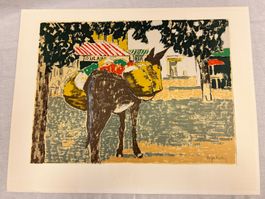 Eselhöschen - Weihnachtliche Lithographie Orig. Handsigniert