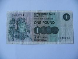 Banknote Clydesdale Bank 1 Pound 1971, gebraucht