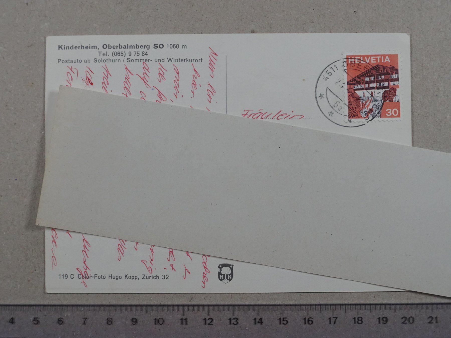 Cartoline postali: Oberbalmberg, Kinderheim, Solothurn, 1975 – Usato da Lenzburg venduto da fh1 1