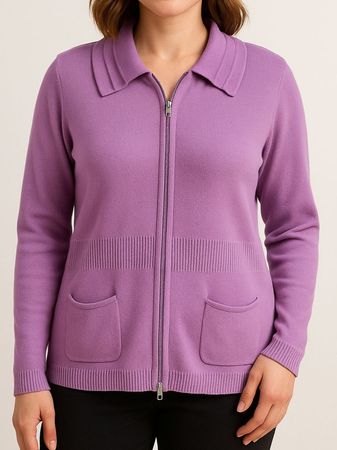 Strickjacke L Flieder 2-Wege-Reissverschluss Taschen 1006