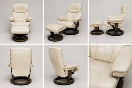 Fauteuil relax pivotant crème avec repose-pieds