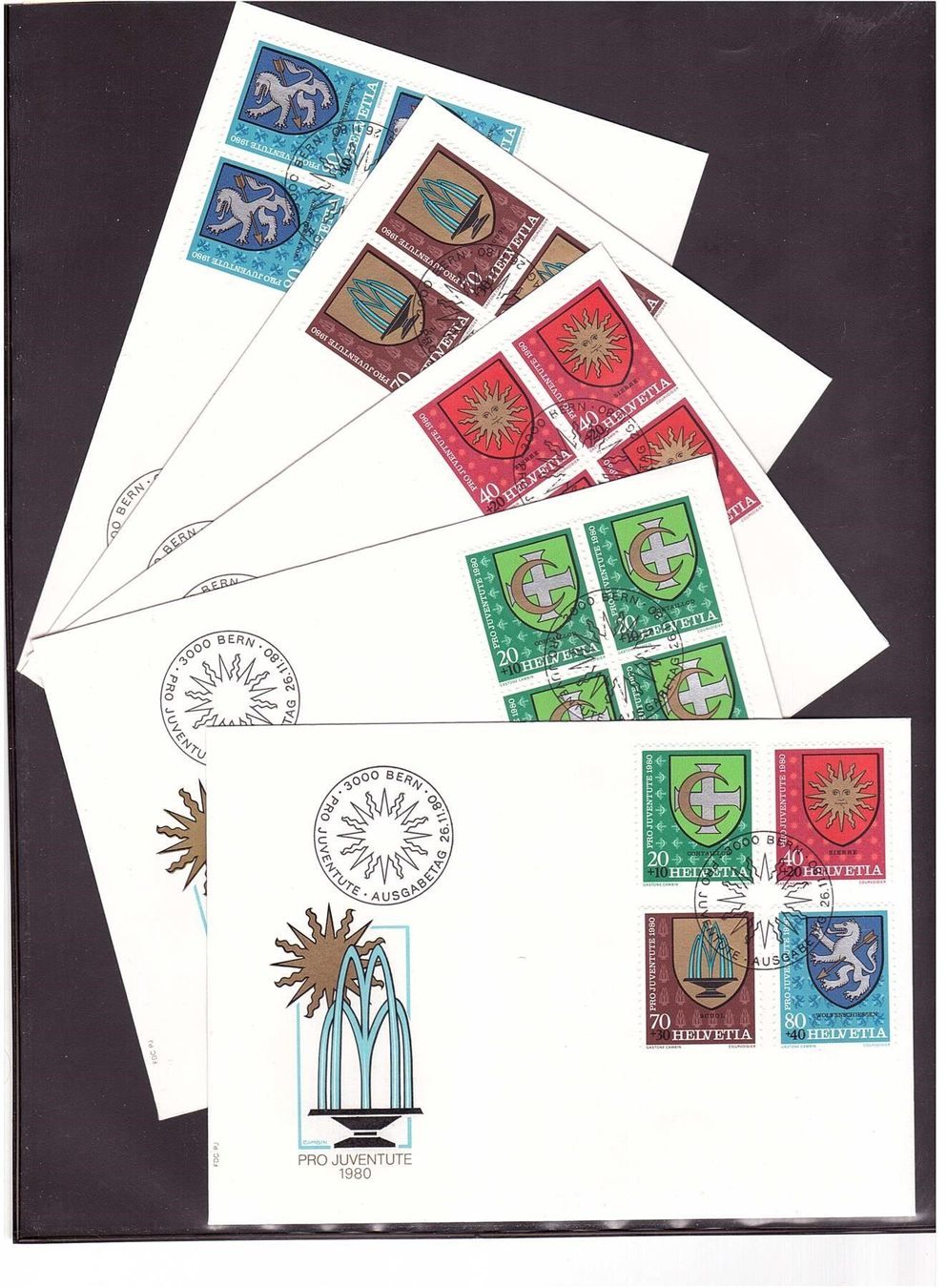 Alle Briefmarken: 1980 PJ 5 FDC  Gemeindewappen aus ABO – Neu (gemäss Beschreibung) aus Rheinau von loxis