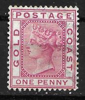 Goldküste 1884: Königin Victoria 1 P rosa, leicht gestempelt