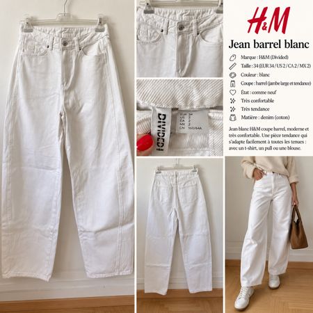 Jean barrel blanc H&M Divided – T.34 –Très confortable 