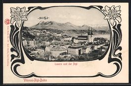 Passepartout-AK Luzern, Ortsansicht mit 