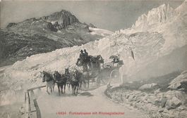 Furka VS Furkastrasse Rhonegletscher Postkutsche belebt