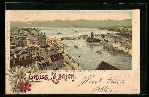 Ansichtskarten: Litho Zürich, Ortsansicht mit Blick auf – Gebraucht aus Berlin von bartko-reher