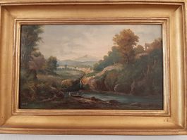 Altes Oelgemälde impossante Ital. Flusslandschaft auf Holz