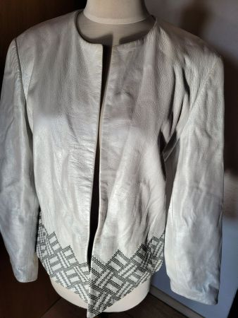 Lederjacke in Permutt-Weiss, Gr.10 - US (38/40)