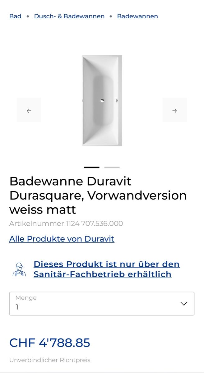 Vasche da bagno: Badewanne Duravit Durasquare, Vorwandversion weiss matt – Nuovo e nell'imballaggio originale da Amriswil venduto da deluxe_bad 1