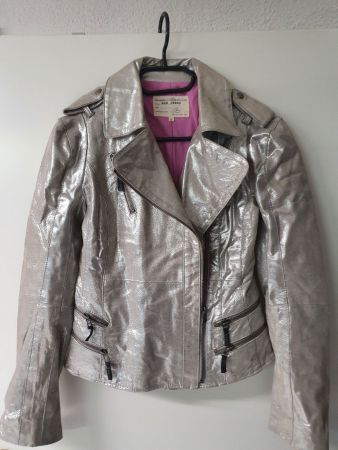 Designer-Lederjacke Einzelstück Silber Gr 36/38