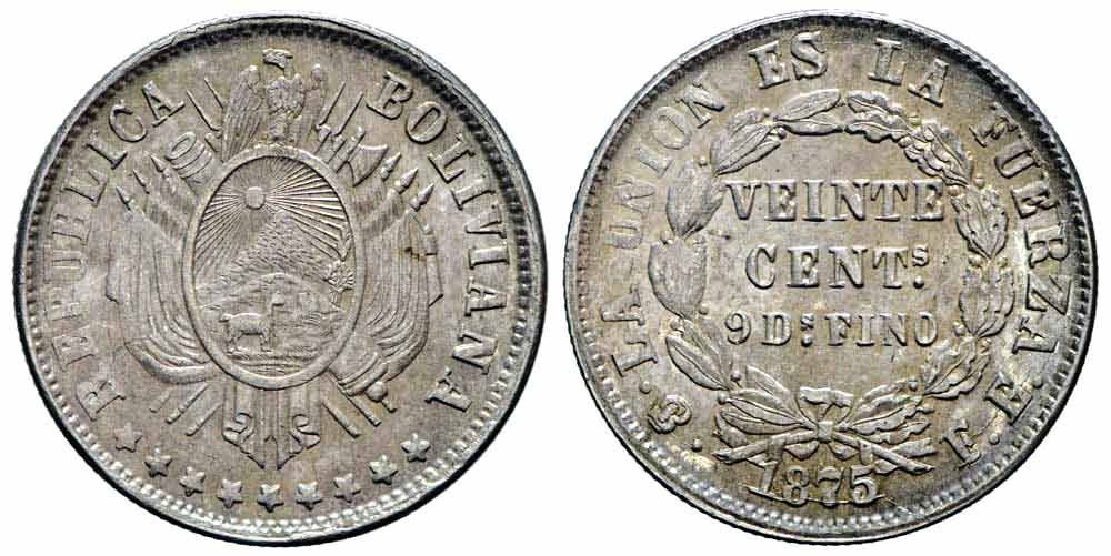 Alle Münzen: Bolivien 20 Centavos 1875 – Gebraucht aus Chiasso von Novamarketing
