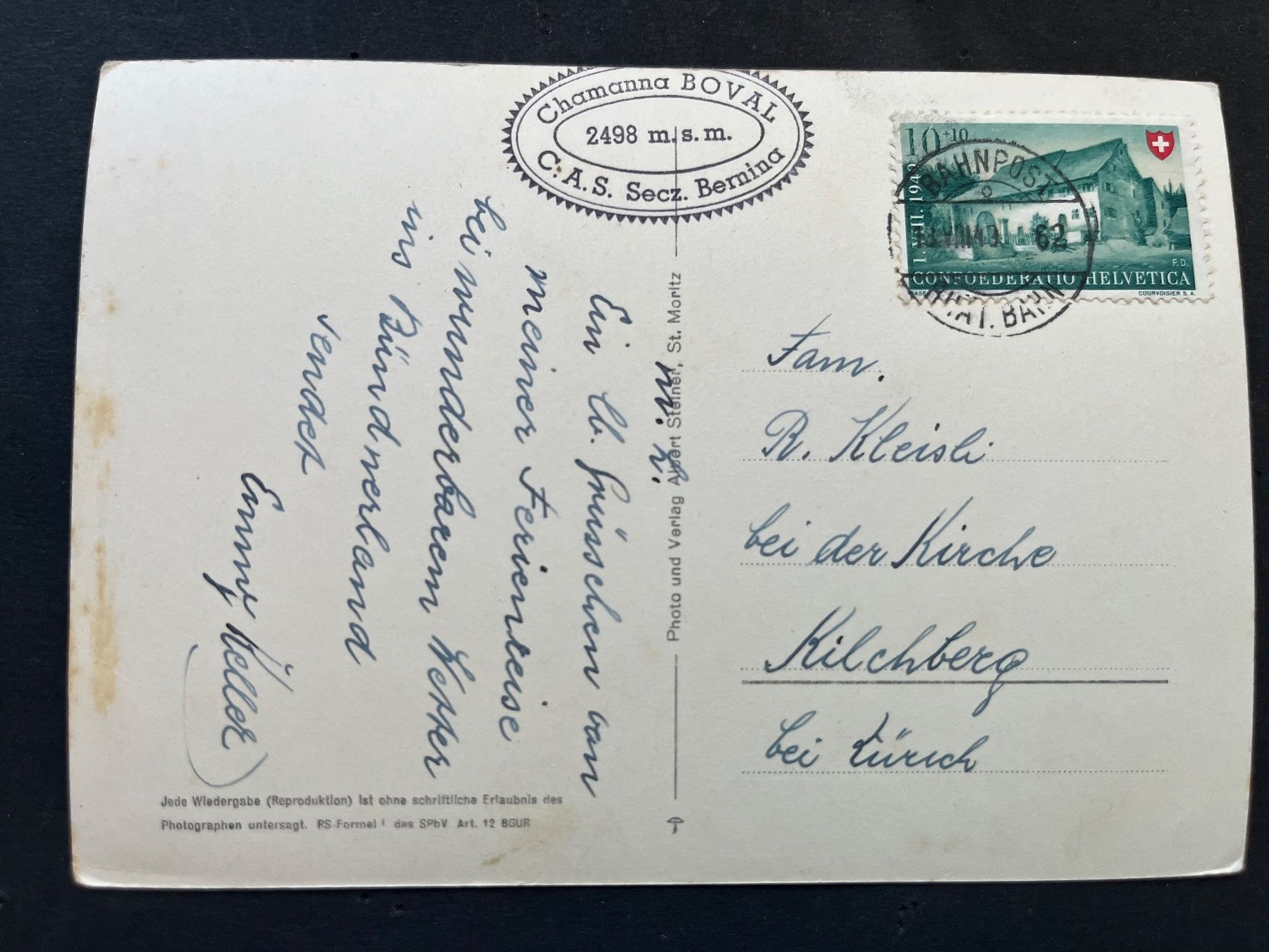 Cartoline postali: Bovalhütte mit Persgletscher, Bahnpoststempel Räthische Bahn – Usato da Ostermundigen venduto da DaxKarten-75 1
