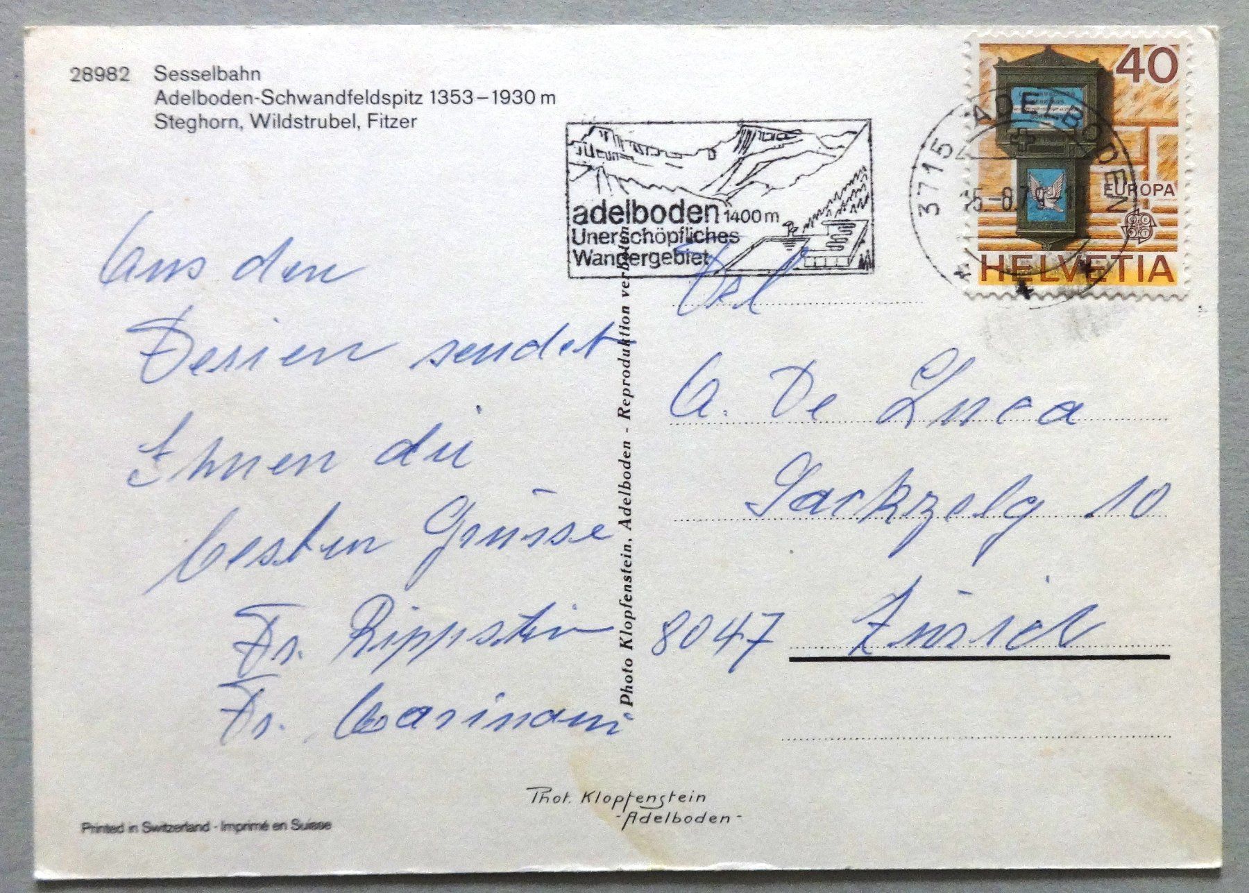 Cartoline postali: Sesselbahn Adelboden-Schwandfeldspitz – Difettoso da Fétigny venduto da Billy2miny 1