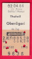 KARTON BILLETT, THALWIL - OBERÄGERI, 2.KLASSE,RETOUR,HALBTAX