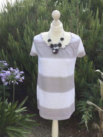 T-shirt grosses rayures blanc/gris NEUF