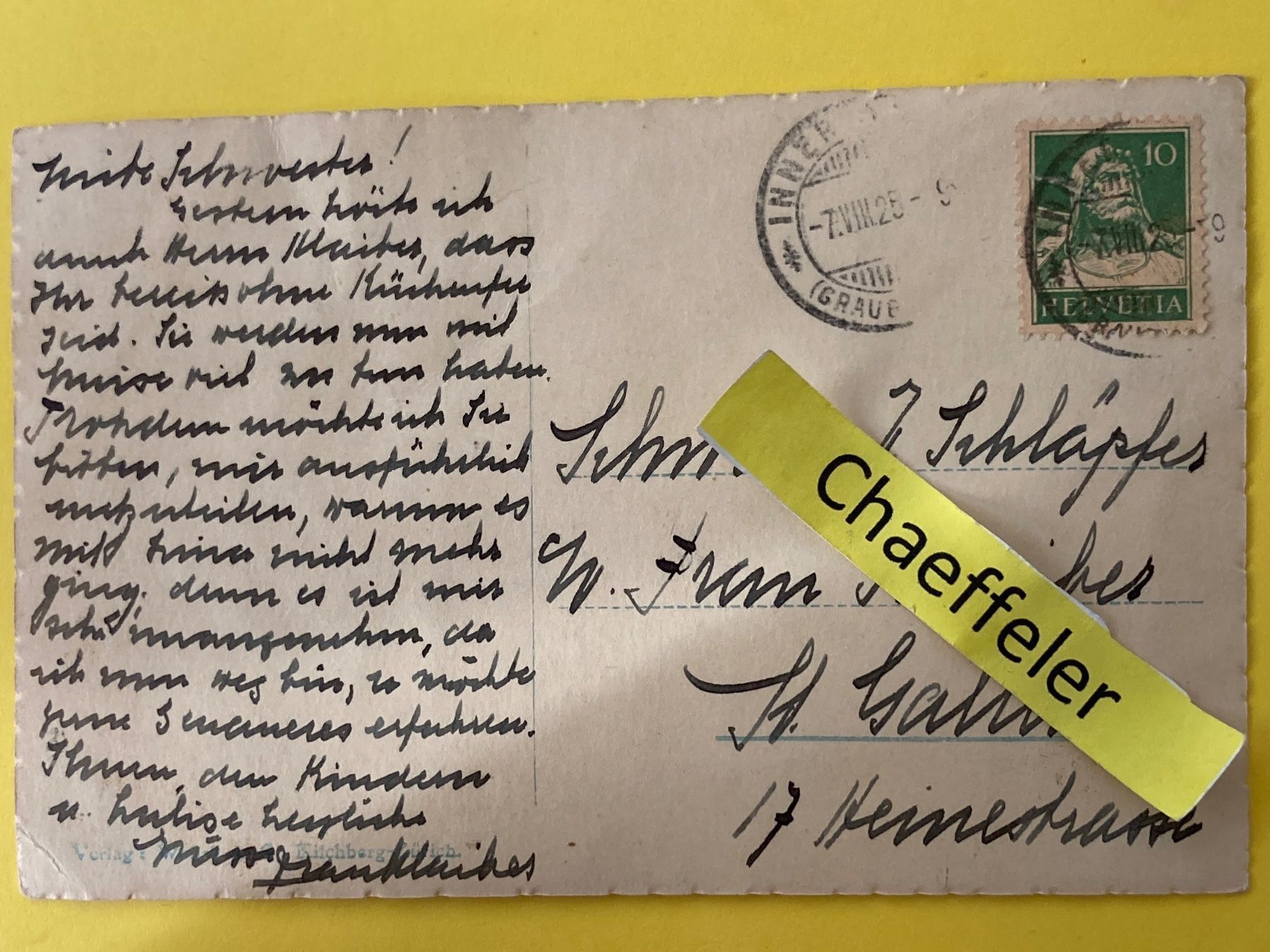 Ansichtskarten: 1925. 27054 Chur - Arosa - Bahn, Bei St. Peter – Gebraucht aus Zürich von Chaeffeler 1