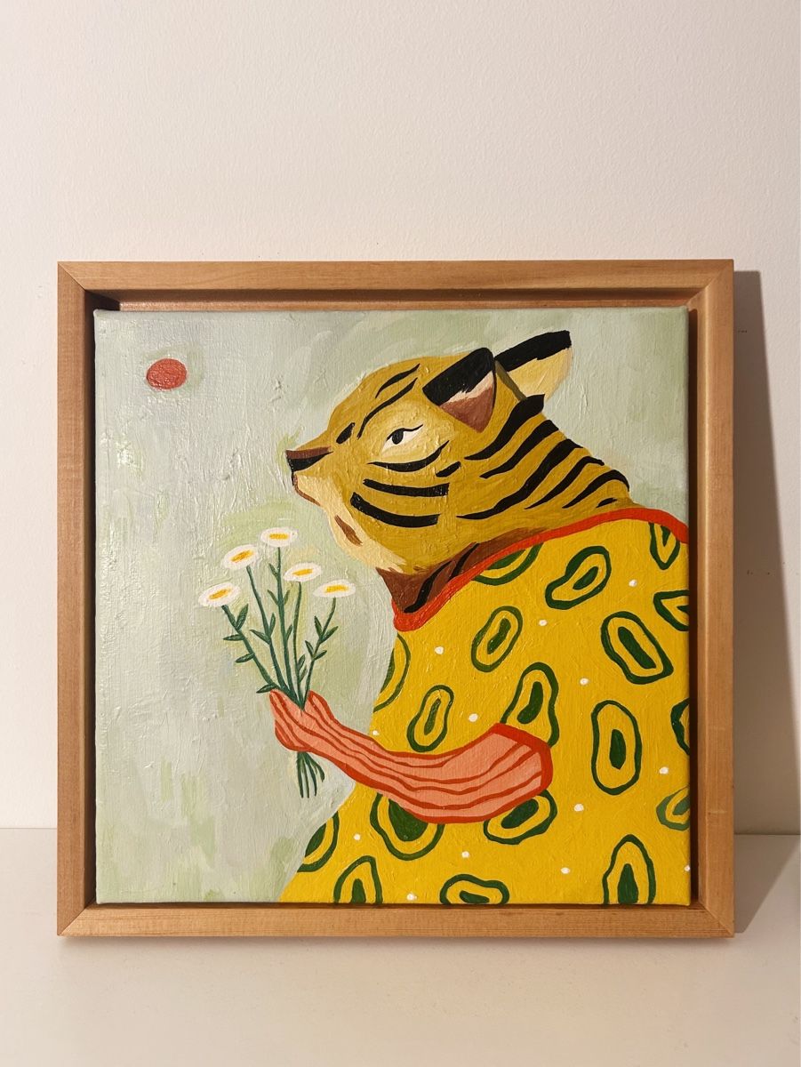 Dipinti: Ölgemälde "Tiger mit Gänseblümchen", Original Kunstwerk – Usato da Rapperswil SG venduto da so__lga