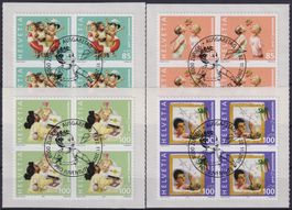 2005, Pro JUVENT. 377A-380A Viererblöcke +Ersttags-Stempel.