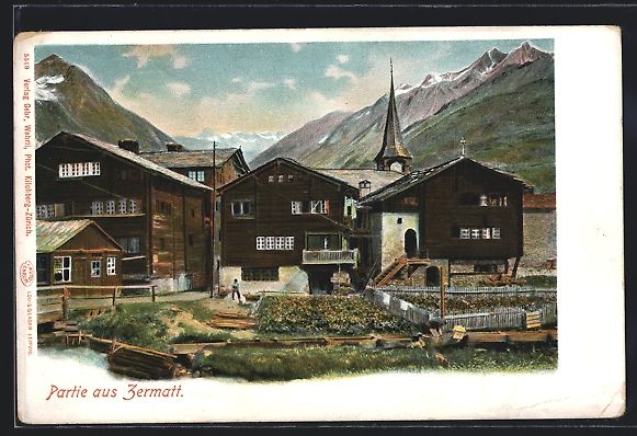 Cartoline postali: Zermatt, Ortspartie mit Kirchturm und Be – Usato da Berlin venduto da bartko-reher