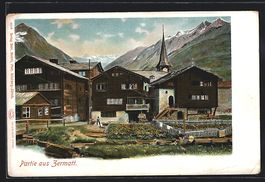Zermatt, Ortspartie mit Kirchturm und Be