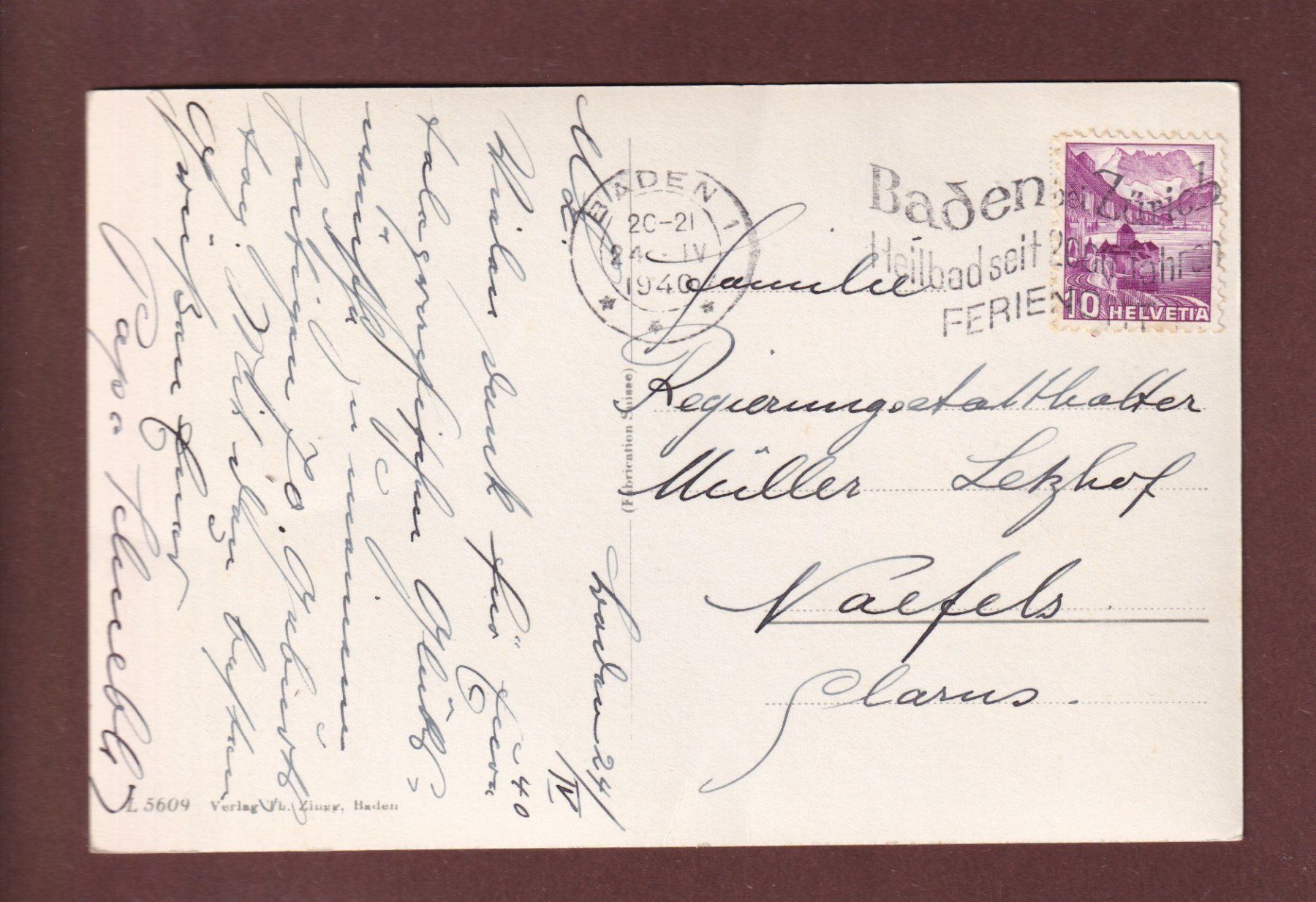 Ansichtskarten: BADEN - Teilansicht - 1940 – Gebraucht aus Pully von nicecards 1