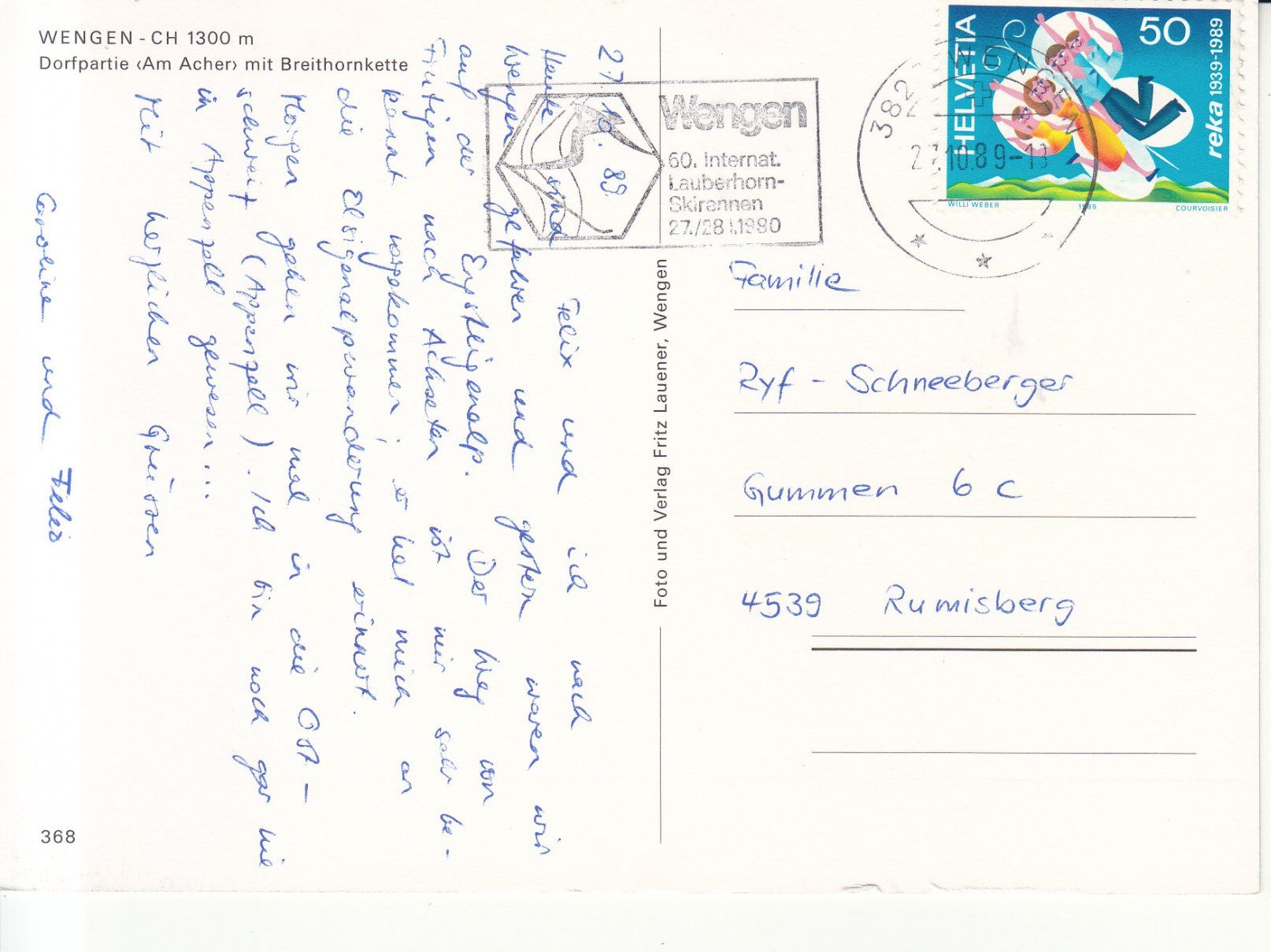 Cartoline postali: Wengen 1989 – Usato da Bürglen TG venduto da StampGraf 1