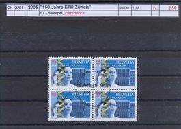 2004 "150 Jahre ETH Zürich" - Viererblock, ET - Stempel