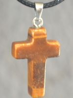 Halskette Y-432 - Kreuz – Tigerauge – ca. 2,5x1,8 cm