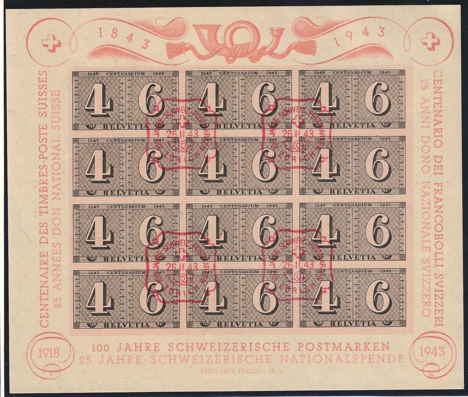 Tutti i francobolli: 1943 : Luxusblatt W16 mit Ersttag Stempel – Usato da Gümligen venduto da Geniusbuy